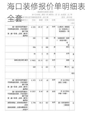 海口装修报价单明细表全套